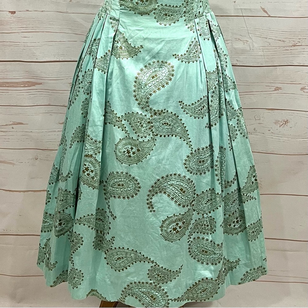 Vintage Alfred Shaheen Hawaiian Seafoam Gold Metallic Paisley Bombshell Dress - Picture 15 of 17